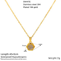 Hexagon 304 Stainless Steel Crystal Rhinestone Pendant Necklaces for Women, Real 18K Gold Plated, Hexagon, 17.72 inch(45cm), Pendant: 1x0.9cm