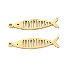 Real 18K Gold Plated 304 Stainless Steel Pendants, Fish Charms, Ion Plating(IP), Real 18K Gold Plated, 28x6x1.3mm, Hole: 1.4mm