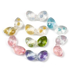 (52) Непрозрачная лаванда Прозрачные смоляные эмалевые бусины, бант со словом lovely, с блестка, разноцветные, 12.5x25x8 мм, отверстие : 1.2 мм