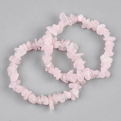 Rose Quartz Unisex Chip Natural Rose Quartz Beaded Stretch Bracelets, Inner Diameter: 1-3/4~2 inch(4.5~5cm)