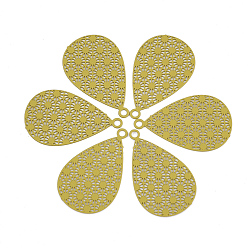 (932FM) Темно-синий аква-матовый с подкладкой 430 из нержавеющей стали филигранные подвески, окрашеные, гравированные металлические украшения, слеза, темно-золотистые, 23x14x0.5 мм, отверстие : 1.2 мм