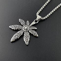 Нержавеющая Сталь Цвет Мужские ожерелья с подвесками из нержавеющей стали в стиле ретро-рок-панк с кленовым листом 304, цвет нержавеющей стали