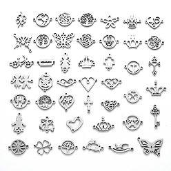 Нержавеющая Сталь Цвет Устойчивы к потускнению 201 соединители из нержавеющей стали, лазерная резка, разнообразные, цвет нержавеющей стали, 7~23x9~24x1.5 мм, отверстие : 1.2~1.8 мм, 45 шт / комплект