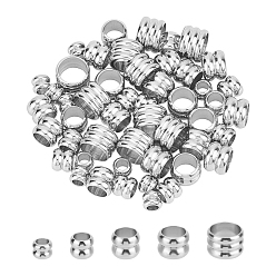 Stainless Steel Color 50Pcs 5 Style 304 Stainless Steel Beads, Grooved Column, Stainless Steel Color, 5~9x4~6mm, Hole: 3~7mm, 10pcs/style