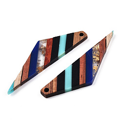 Темно-Синий Большие подвески из прозрачной смолы и орехового дерева, золотой фольгой, четырехугольное крыло очарование, темно-синий, 52x14.5x3.5 мм, отверстие : 2 мм