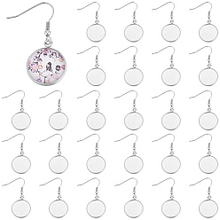 Stainless Steel Color 60Pcs 304 Stainless Steel Earring Hooks, with Blank Pendant Trays, Flat Round Setting for Cabochon, Stainless Steel Color, 40mm, Tray: 16mm, 20 Gauge, Pin: 0.8mm