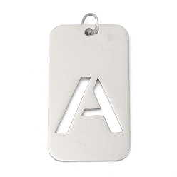 Letter A 304 подвески из нержавеющей стали, с целью перехода в кольце, прямоугольник с полой буквой-подвеской, анти-тускнение, лазерная резка, буква a, 49.5x28x1.5 мм, отверстие : 6.5 мм