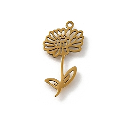 Настоящее золото 18K 304 подвески из нержавеющей стали, талисман цветка рождения, лазерная резка, реальный 18 k позолоченный, 21.5x11x1 мм, отверстие : 1 мм
