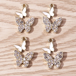 Белый Подвески из эмали и сплава, со стразами, очарование бабочки, белые, 23x12 мм, 10 шт / комплект