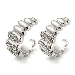 Platinum Brass Micro Pave Cubic Zirconia Oval Cuff Earrings, Long-Lasting Plated, Cadmium Free & Lead Free, Platinum, 15.5x6.5mm