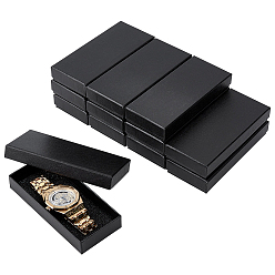 Black Paper Jewelry Watch Packing Boxes, Rectangle, Black, 14.2x6.4x2.5cm