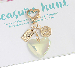 Светло-зеленый Акриловые подвесные украшения, с металлическими застежками, сердце, светло-зеленый, сердце: 3.8x3.5 см