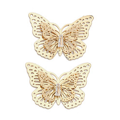 Золотой Латунные микропаве прозрачные подвески с фианитом, бабочка, без кадмия, без никеля и без свинца, золотые, 27x37.5x3.5 мм, отверстие : 1.2 мм