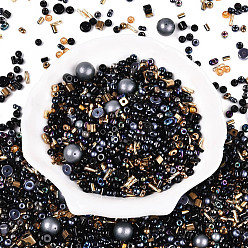 Черный Выпечка краска стеклянные бусины, для изготовления ювелирных изделий, разнообразные, чёрные, 2.5~7x4~7x1.8~10 мм, отверстие : 0.8~2 мм, Около 3000 шт / фунт
