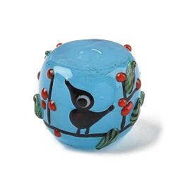 Темно-Голубой Ручной работы Lampwork неровный бисер, колонна с птицей и цветком, глубокое синее небо, 16~17.5x14 мм, отверстие : 3 мм