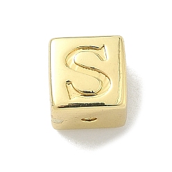 Letter S Латунные бусины, без кадмия и без свинца, долговечный, стойки покрытие, кубические, реальный 18 k позолоченный, Письмо с, 6x6x6 мм, отверстие : 1.8 мм