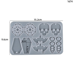 White DIY Food Grade Silicone Pendant Molds, Resin Casting Molds, Clay Craft Mold Tools, for Halloween, Rectangle, White, 152x96x4mm