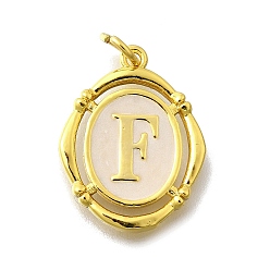 Letter F Латунные подвески, с эмалью, овальный с буквой, реальный 18 k позолоченный, с целью перехода в кольце, Буква F, 20x15~15.5x2 мм, отверстие : 3.5 мм