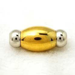 Golden Smooth 304 Stainless Steel Magnetic Clasps with Glue-in Ends, Oval, Golden & Stainless Steel Color, 24x11mm, Hole: 5mm