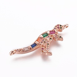Розовое Золото Латунные микро проложить кубических ссылки циркония, динозавр, красочный, розовое золото , 11.5x31.5x3 мм, отверстие : 1 мм