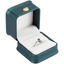 Dark Green PU Imitation Leather Ring Gift Boxes, with Velvet Inside, for Wedding, Jewelry Storage Case, Rectangle, Dark Green, 5.8x5.9x4.5cm, Inner diameter: 49x44mm