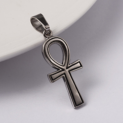 Античное Серебро 316 хирургические подвески из нержавеющей стали, Анк крест, античное серебро, 28x13x2 мм, отверстие : 7x4 мм