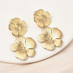 Настоящее золото 18K 304 серьги-гвоздики в форме цветка из нержавеющей стали, ионное покрытие (ip), реальный 18 k позолоченный, 51.5x28 мм
