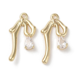 Настоящее золото 18K Латунные микропаве прозрачные подвески с фианитом, бантом, реальный 18 k позолоченный, 20x10x3 мм, отверстие : 1.3 мм