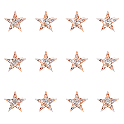 Розовое Золото 12шт. брошь-булавка в виде звезды, Значок со стразами из сплава для рюкзака, одежды, розовое золото , 20.5x21x3 мм
