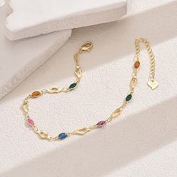 Сердце Модные старинные латунные цветные эмалевые женские браслеты на ногу, 18 к позолоченные, сердце, 9-1/8 дюйм (230 мм)