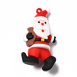 Red PVC Plastic Big Pendants, Father Christmas, Red, 61.5x32x17.5mm, Hole: 3mm