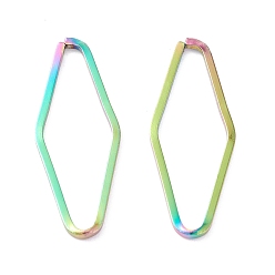 Rainbow Color 304 нержавеющей стали связывающий кольца, пайки, ромб, Радуга цветов, 19.5x7.5x0.8 мм