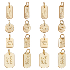 Настоящее золото 18K 20 шт 4 стили латунные подвески, долговечный, с прыжковых колец, реальный 18 k позолоченный, 8.5~15x5.5~9x0.6~1 мм, отверстие : 3 мм, 5 шт / стиль