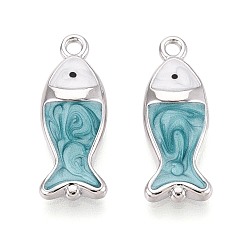 Платинированный Латунь с эмалевыми подвесками, рыбы прелести, голубой, Реальная платина, 21x8x3 мм, отверстие : 1.6 мм