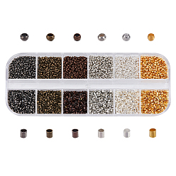 Mixed Color Brass Crimp Beads, Tube & Flat Round, Mixed Color, 150x50x15mm