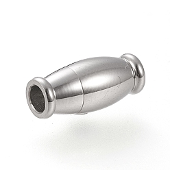 Stainless Steel Color Tarnish Resistant 304 Stainless Steel Magnetic Clasps with Glue-in Ends, Oval, Stainless Steel Color, 14x6.5mm, Hole: 3mm