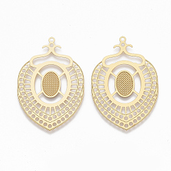 Golden 304 Stainless Steel Filigree Joiners, Teardrop, Golden, 42.5x29x0.5mm, Hole: 1.5mm