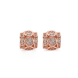 Rose Gold Brass Micro Pave Clear Cubic Zirconia European Beads, Barrel, Rose Gold, 8x8mm, Hole: 4mm