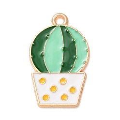 Vert Mer Alliage avec pendentifs en émail, breloques cactus bicolores, or, vert de mer, 24.5x15x1mm, Trou: 1.8mm
