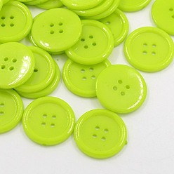 Желто-Зеленый Акриловые швейные пуговицы , пластиковые пуговицы рубашки для дизайна костюма, 4-луночное, окрашенные, плоско-круглые, желто-зеленый, 25x3 мм, отверстие : 2 мм