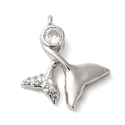 Платина Латунные микро проложить кубического циркония подвески, без кадмия, без никеля и без свинца, рыбий хвост, платина, 16x14.5x3 мм, отверстие : 1.2 мм