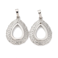 Платина Сеттинги для кулона (кабошонов), латунь , настройки открытой спины, слезинки, стойки покрытие, прочное покрытие, без кадмия и без свинца, платина, лоток : 18x13 мм, 32x23.5x4 мм, отверстие : 8.5x5 мм