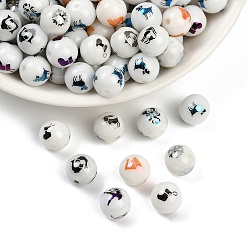(52) Непрозрачная лаванда Рождественские непрозрачные стеклянные бусины, круглая с гальваническим узором смешанного типа, разноцветные, 10 мм, отверстие : 1.2 мм