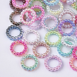 Mixed Color ABS Plastic Imitation Pearl Linking Rings, Rainbow Gradient Mermaid Pearl, Round Ring, Mixed Color, 10x3mm, Inner Diameter: 6mm, about 1000pcs/bag