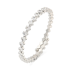 Платина Браслеты из латуни с прозрачным паве из кубического циркония и ромба, открытые браслеты-манжеты, долговечный, без свинца и без кадмия, платина, внутренний диаметр: 2-1/8 дюйм (5.3 см), 5.5 мм