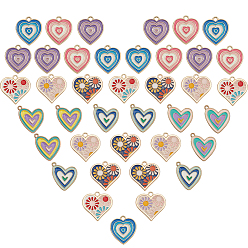 (52) Непрозрачная лаванда 45 шт 9 стиль подвески из сплава эмали, золотой свет, сердце, разноцветные, 21~23x18~21.5x1.5 мм, отверстие : 1.6~2 мм, 5 шт / стиль