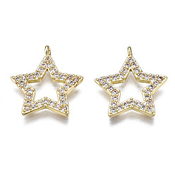 Golden Brass Micro Pave Clear Cubic Zirconia Pendants, Star, Golden, 16x14.5x1.5mm, Hole: 1mm