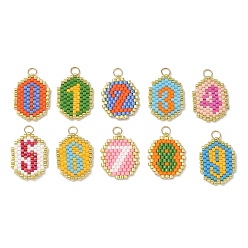 (52) Непрозрачная лаванда Бисерные цифры 0~9 подвески, подвески из стеклянных бусин с узором ткацкого станка, с целью перехода в кольце, разноцветные, 19x14.5x1.5 мм, отверстие : 2.9 мм, 10 шт / комплект