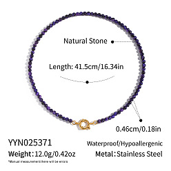 Тигровый глаз Ожерелья из круглых бусин цвета осени и зимы, окрашенные в натуральный фиолетовый цвет с тигровым глазом, с 304 нержавеющей стали застежки, золотые, 16.34 дюйм (41.5 см), круглый шарик: 4.6 мм