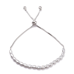 Платинированный Овальный теннисный браслет из кубического циркония для мужчин и женщин в подарок, браслеты-слайдеры с латунной фурнитурой, без свинца и без кадмия, Реальная платина, внутренний диаметр: 1-1/8~3-1/8 дюйм (3~8 см)